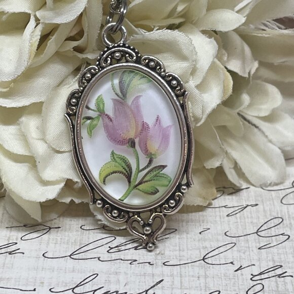 SILVER Pink Tulip Flower Girl Bridesmaids  Pendant Necklace Charm Wedding Gift - Picture 5 of 9
